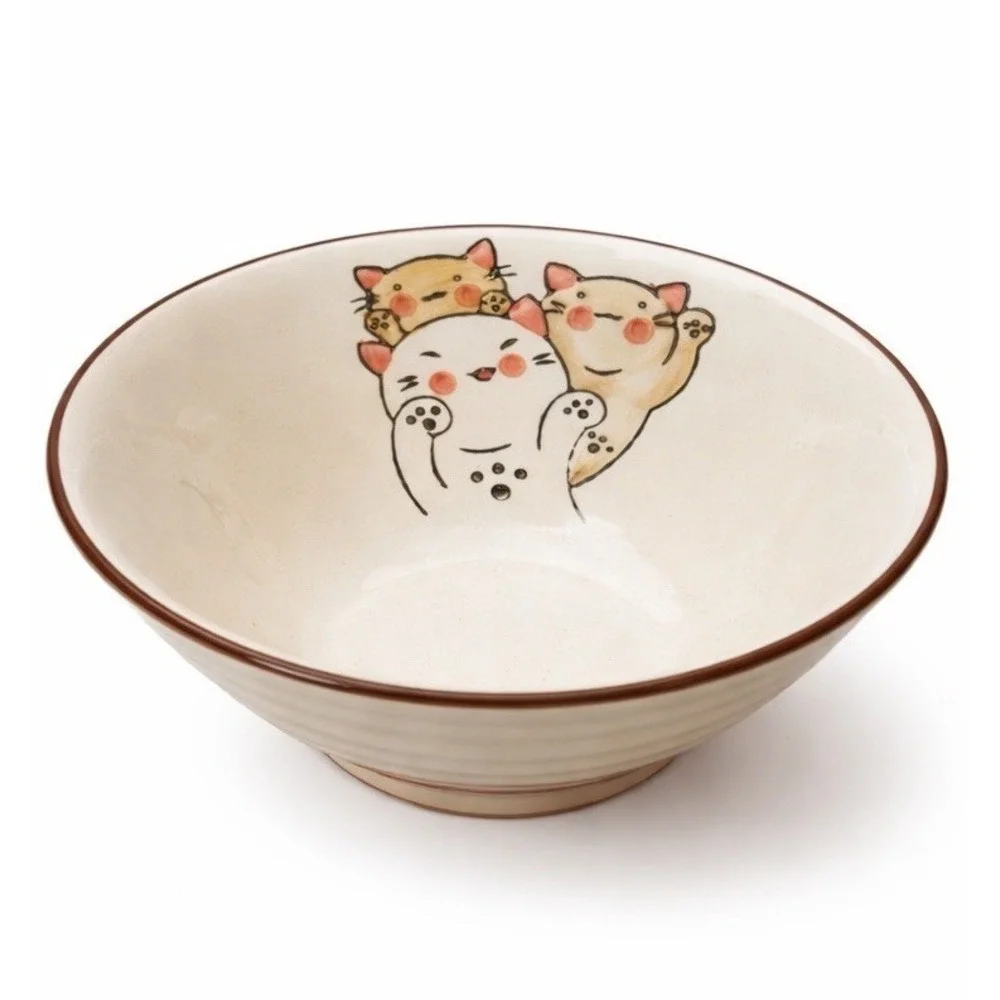Hand Painted Cat Bowl Kawaii Kitty Ceramic Pottery 8